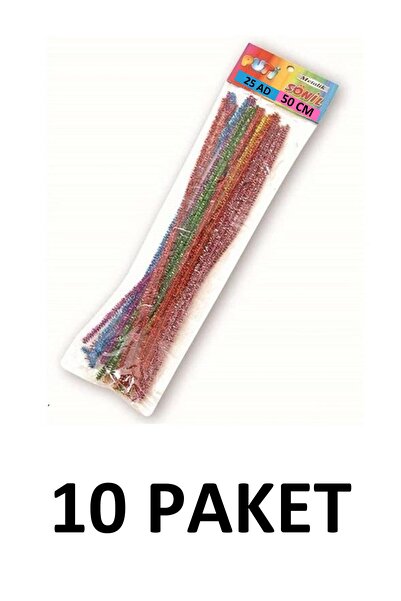 Puti 10 Paket Metalik 50 Cm Tüylü Tel Şönil 25li Karışık Renk