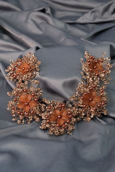 Hobigram Coroană de mireasă și accesoriu pentru turban cu model Sinay de culoare trandafir cu motiv floral – Coroană, piatră de cristal – Coroană