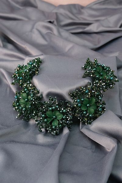 Hobigram Green Sinay Model Flower Motif Henna Νυφικό Στέμμα και Αξεσουάρ τουρμπάνι - Στέμμα, Κρυστάλλινη Πέτρα, Κομψό Μοντέλο