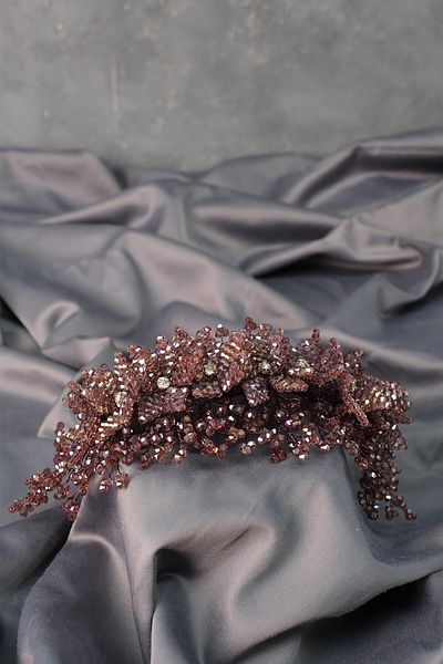 Hobigram Henna și coroană de mireasă cu model de flori cu mărgele purpuriu deschis – coroană, piatră de cristal, model elegant, coroană de mireasă