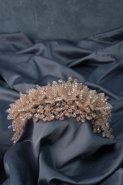 Hobigram Henna și coroană de mireasă cu model de flori cu mărgele pudră – Coroană, piatră de cristal, model elegant, coroană de mireasă –