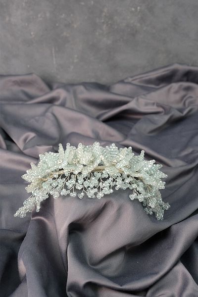 Hobigram Verde apă, simplu, cu mărgele, cu model de flori, henna și coroană de mireasă – coroană, piatră de cristal, model elegant, coroană de mireasă