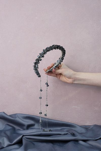 Hobigram Coroană de mireasă și henna cu design special Savin Mineli gri închis – Coroană, piatră de cristal, model elegant, coroană de mireasă –