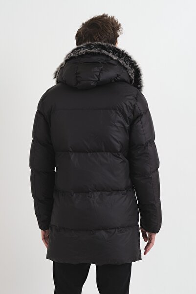 Oliggopol Ανδρική γούνινη κουκούλα μακρύ μοντέλο μαύρο πουπουλένιο παλτό & παλτό & παρκά