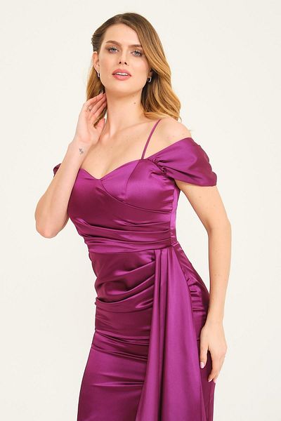 SpringStore Rochie scurtă de seară cu drapaj lateral de prune