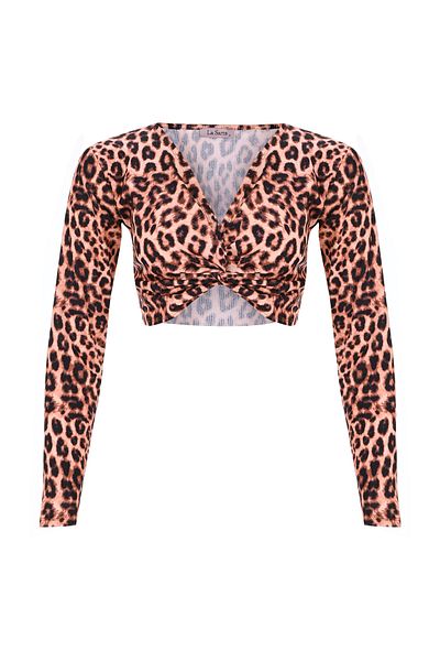 La Sarta Crop Raschel cu mânecă lungă cu model leopard