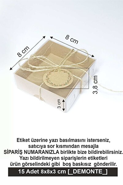 Mapi Kraft Etiket Çiçek Baskılı, Kraft Asetat Kapaklı Kutu,15 Adet Ipli Hediyelik Kutusu Set ( 8x8x3 Cm )