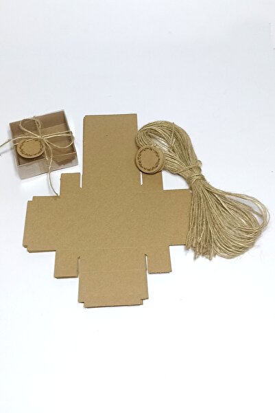 Mapi Kraft Etiket Çiçek Baskılı, Kraft Asetat Kapaklı Kutu,15 Adet Ipli Hediyelik Kutusu Set ( 8x8x3 Cm )