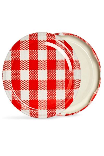 Milea Set of 10 Red Plaid Patterned Metal Jar Lids 82mm