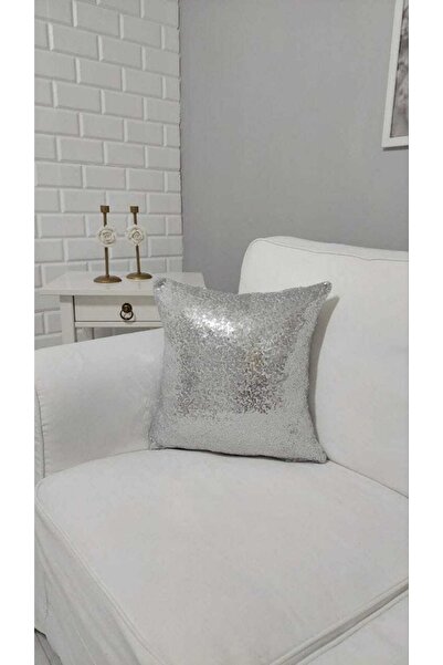 TROYA 3mm Pul Payetli Yastık Kırlent Kılıfı Gri Pillow
