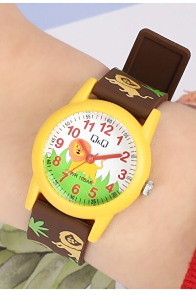 Q&Q Aa17 Lion Model 10 Atm Waterproof Brown Kids Wristwatch