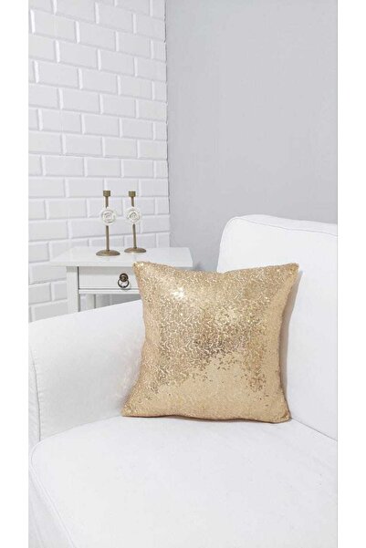 TROYA 3mm Pul Payetli Yastık Kırlent Kılıfı Gold Pillow
