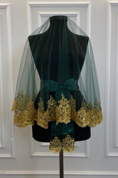 ZEYMERADE مجموعة حجاب الحناء للعرائس من الذهب الزمردي اللامع، حجاب ليلة الحنا...