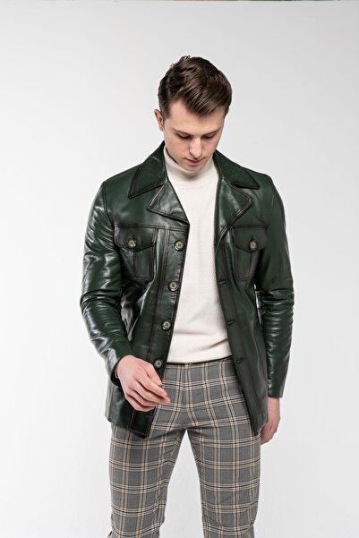 CE-YIL DERİ ÜRÜNLERİ Hakiki Deri Yeşil Ceket