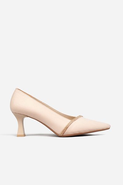 Adım Adım Women's Nude Satin Stone Detailed 6 Cm Classic Heeled Shoes