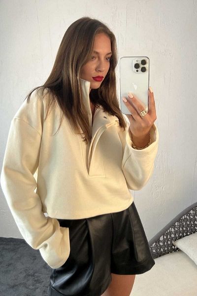 Fame Sweat Cream, neprintat Sweat Cream-pulover pentru femei Sweat
