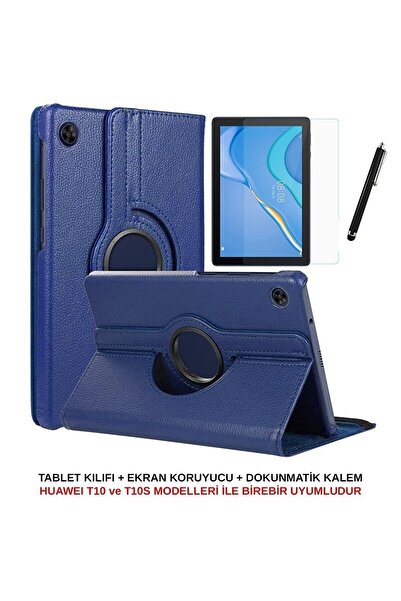 TEKNETSTORE Huawei Matepad T10 / T10s Uyumlu 360 Dönebilen Standlı Koruyucu Kılıf Nano Cam Ve Kalem Seti