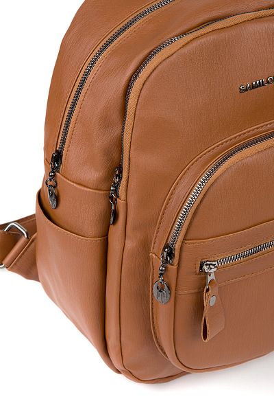 samilon Σακίδιο πλάτης Tan Washed Leather με πολλές θήκες