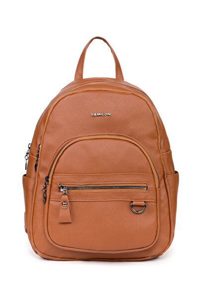 samilon Σακίδιο πλάτης Tan Washed Leather με πολλές θήκες