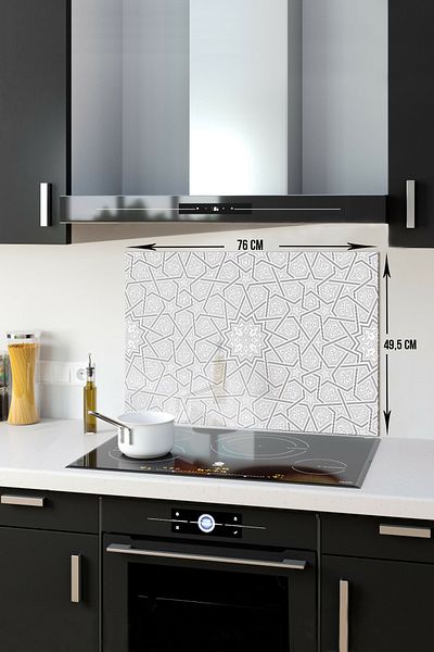 Decorita Protector de spate pentru aragaz din sticla |   Model cu motiv Seljuk |   49,5 cm X 76 cm