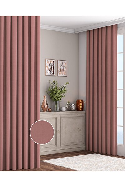 Altındaş Tekstil Keten Fon Perde Ekstrafor Büzgülü (PİLESİZ) Tek Kanat Pudra ...