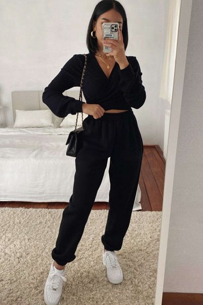BSBSPOR Καλοκαιρινό μαύρο Ultra Oversize Loose Loose Fit Φούτερ Jogger με τσέπες