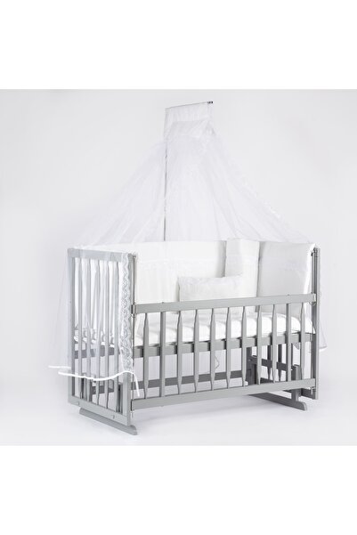 bebeget Gri 60x120 Lüks Anne Yanı Sallanır Ahşap Beşik Uyku Seti Yatak