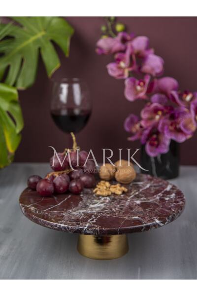 MIARIK DESIGN & DEKORASYON Dekoratif Bordo Kenarlı Mermer Pirinc Gold Ayaklı ...
