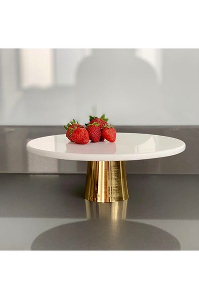 MIARIK DESIGN & DEKORASYON Decorative White Marble Brass Gold Footed Presentation Plate