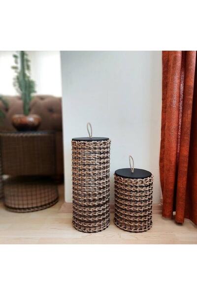 Egindra Decorative Metal - Wicker Braided Double Lid Basket and Organizer Set...