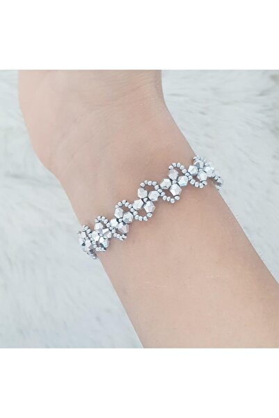 Handmade By HLY Handmade Crystal Stone Detailed Silver Color Bracelet
