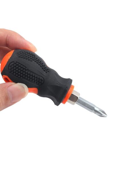 Depolife Tombul Kısa Tornavida 1/4 Hex 2 Yönlü Yıldız Düz Bits Uç 2 Parça Set