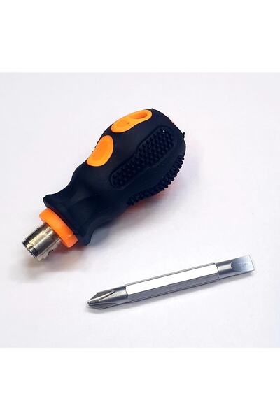 Depolife Tombul Kısa Tornavida 1/4 Hex 2 Yönlü Yıldız Düz Bits Uç 2 Parça Set