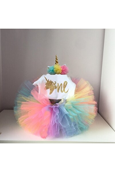 bba new trend 1 Yaş Kız Bebek Unicorn Tütü Etek, Kız Çoçuk  Doğum Günü Seti S...