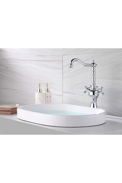 İSAOĞLU YAPI Silver Bowl Sink Faucet Chrome Bowl Sink Faucet Vintage Design Bowl Faucet