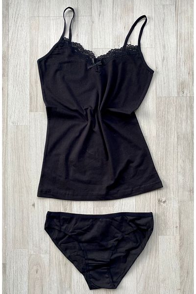 VicTroy 6 Pieces Rope Suspender Lace Cotton Undershirt and Panties Set (ECRU, BLACK, SALMON, NAVY, CLARET DAMSON, WHITE, GRAY)