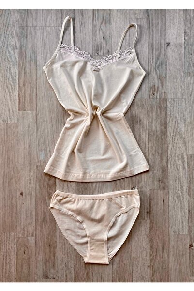 VicTroy 6 Pieces Rope Suspender Lace Cotton Undershirt and Panties Set (ECRU, BLACK, SALMON, NAVY, CLARET DAMSON, WHITE, GRAY)