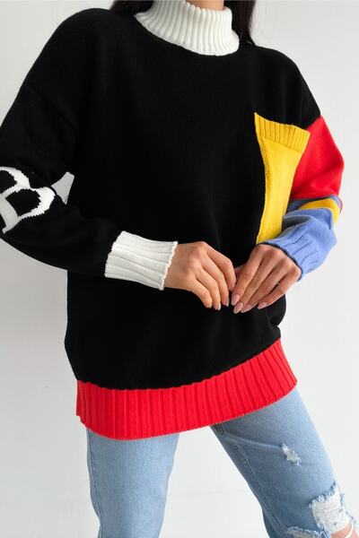 FEMELLE Women's Design Standard Size Turtleneck Oversize Knitwear Sweater