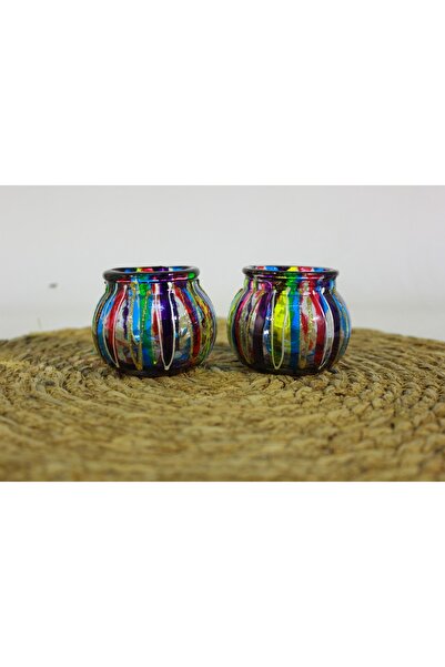 DOĞA HEDİYELİK HOME Vitray Desenli Cam 2'li Mumluk