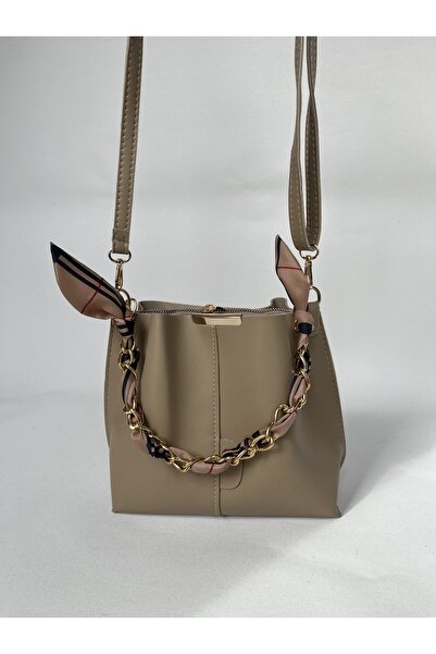 melecco Eșarfă din nurcă pentru femei și accesoriu cu lanț din piele moale, g...