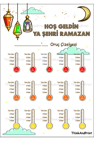 Think And Print Çocuklar Için Oruç Çizelgesi - Ramazan Ayı Oruç Çizelgesi - R...