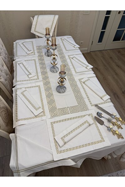 incisecrethome Versace Modeli Gold İşlemli Masa Örtüsü Setimiz 25 Parçadan Ol...