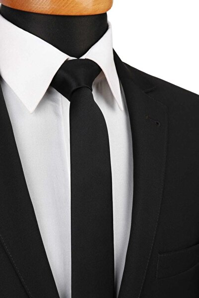 NOBLE STORE Ünisex Siyah Düz Saten Ince Kravat Krvt258899