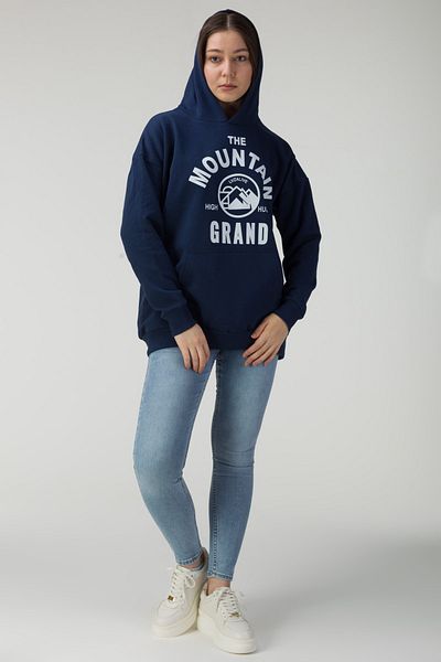 MODAGEN Unisex Navy Blue The Mountain εμπριμέ με κουκούλα Oversize φούτερ