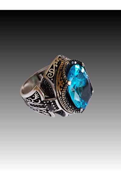 Bien Aqua Marine Taşlı Kapşon Kesim 925 Ayar Gümüş Yüzük