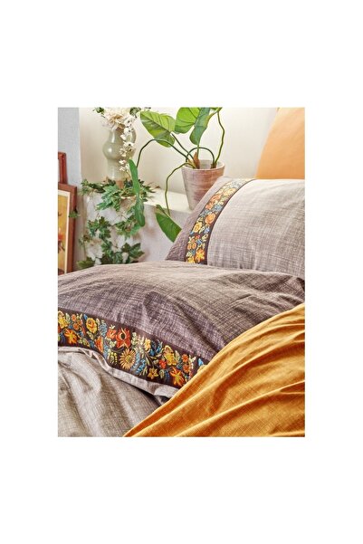 Cotton Box Folk Art Double Duvet Cover Set Mink
