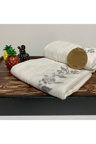 Özdilek 2 Pieces Embroidered Towels 50x90 Cm Silver