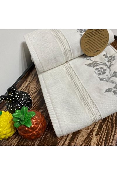 Özdilek 2 Pieces Embroidered Towels 50x90 Cm Silver