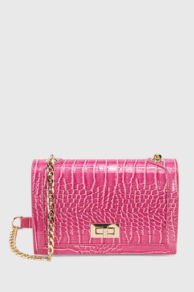 Housebags Geantă de damă cu lanț roz, cu blocare, cu model de crocodil, 224