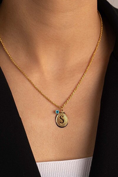 YAVUZ KUYUMCULUK Nazar Boncuklu Altın Harf Kolye